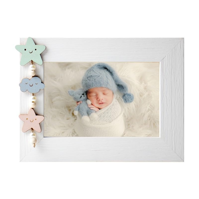 Demark - Marco infantil para foto 10x15 cm, Marco para bebé para bautizo, Portafoto madera foto 10x15 cm.