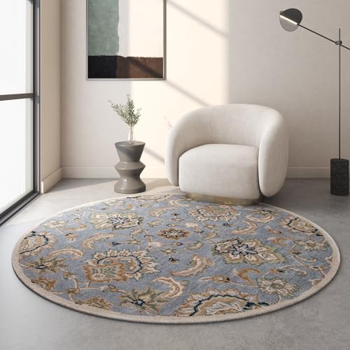Image of Jaipur Rugs Soft Hand Tufted Oriental 8 x 8 Feet Rug| Blue Handmade Wool Carpet for Living Room, Bedroom & Home