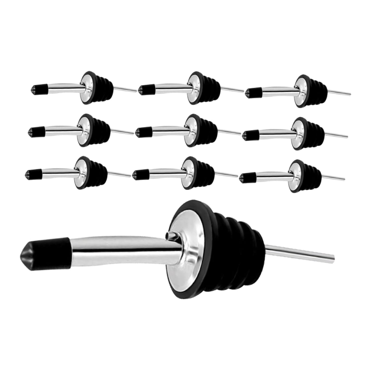 FUNOMOCYA 10Pcs Tapered Stainless Steel Pourers Liquor Spouts with Dust Caps for Olive Oil Wine and Cocktails for Home and Party Entertainment