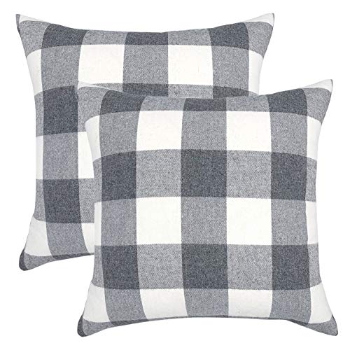 YOUR-SMILE-Retro-Farmhouse-Buffalo-Tartan-Chequer-Plaid-Polyester-Linen-Decorative-Throw-Pillow-Case-Cushion-Cover-Pillowcase-for-SofaSet-of-2-Grey-18x18 YOUR SMILE Retro Farmhouse Buffalo Tartan Chequer Plaid Polyester Linen Decorative Throw Pillow Case Cushion Cover Pillowcase for SofaSet of 2 Grey 18×18