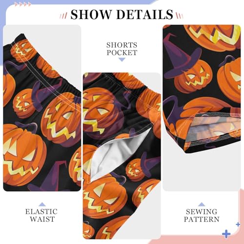 Pumpkin and Witch Hat Boys Long Pants Soft Trousers Elastic Waist Kids Lounge Bottoms with Pockets S-XL4