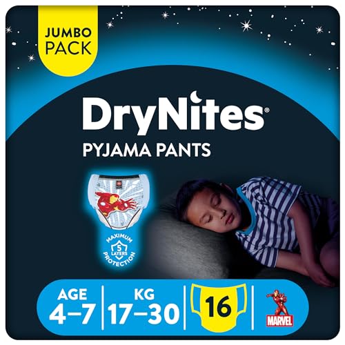 Huggies DryNites Pyjama Pants 4-7 years Bed Wetting Diaper Boys 17-30 kg Jumbo Pack 16 Pants