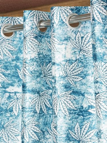 Image of Home Sizzler 2 Pieces Leaf Mist Grommet Eyelet Polyester Door Curtains - 6 Feet, Frosted Aqua, Light-Filtering