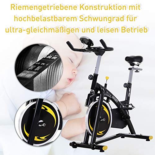 Homcom Fietstrainer, hometrainer, fitnessfiets met traploze weerstand, vliegwiel van 10 kg, lcd-display, indoor cycling bike, in hoogte verstelbaar, staal, 47 x 120 x 104,5-117 cm - Afbeelding 7