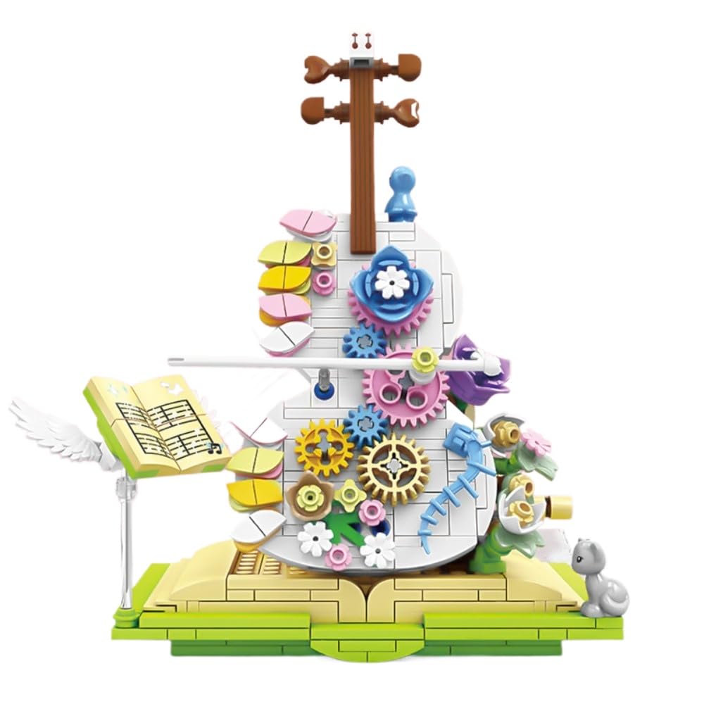 JUCYJULY The Movement of Flowers Violin Building Kit – 410 PCS Adult Collectible 3D Brick Set | Romantic Flower & Sheet Music Base Decor