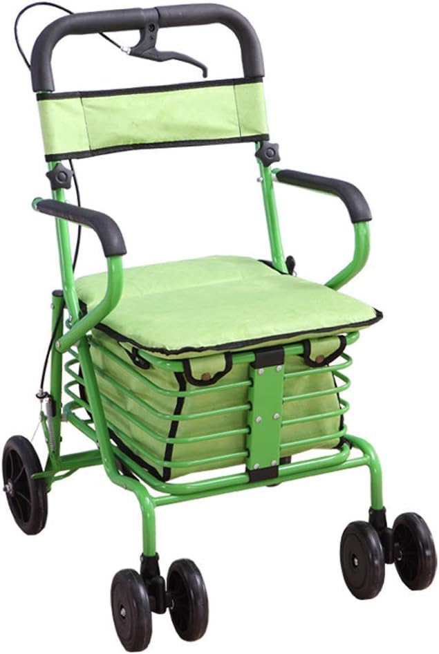 Carrito Compras Plegable para Ancianos, Carrito Acero Al Carbono Gran Capacidad con Asiento, Andador para Caminar Pesca para Hombre Mayor, Ligero