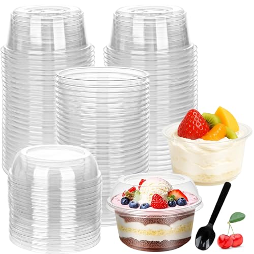 Ysglory 50 Pack 12 oz Plastic Dessert Cups Clear Acai Bowls with Lids Disposable Fruit Parfait Cups Containers With Spoon for Cupcake Yogurt Pudding Yogurt Parfait Smoothie