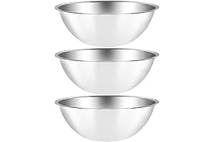Suwimut 3 Pack Stainless Steel Mixing Bowls, 5 Quart Flat Base Stainless Steel Serving Bowls