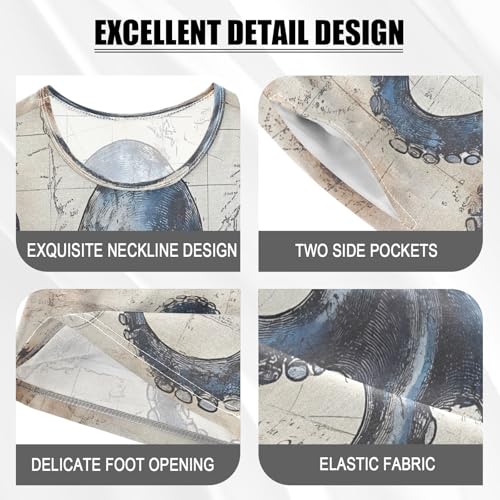 ALAZA Vintage Style Octopus Antique Nautical Map Pajamas Set Short Sleeve Cotton Sleepwear Summer Pjs 2 Piece 5-14Y4