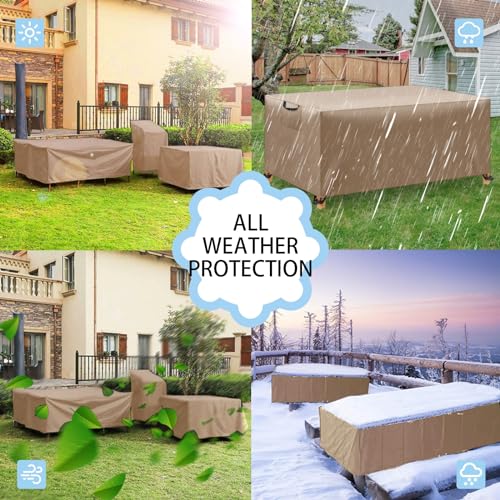 Housse Table Jardin Exterieur 420D Haute Densité Kaki Imperméable de Qualité - 7