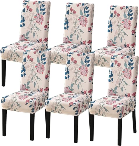 Image of Styleys Chair Covers for Dining Room, Stretch Dining Chair Cover, Washable Spandex Kitchen Chair Slipcovers (Set of 6, Natural Scenery, SD3220)
