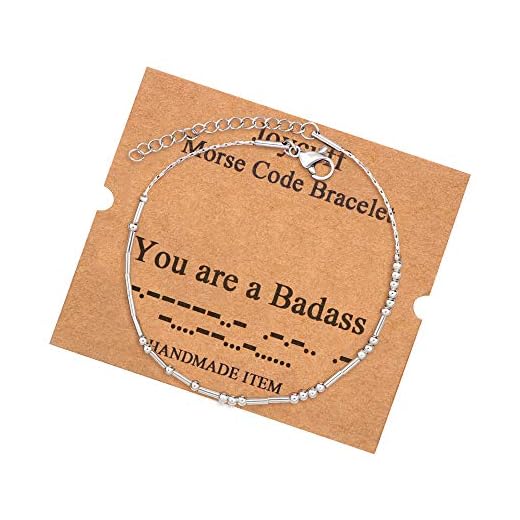 JoycuFF You Are a Badass Morse Code Bracelets for Women Mother Daughter Friend Inspirational Motivational Encouragement Stianless Steel Jewelry Gifts Silver Bracelet