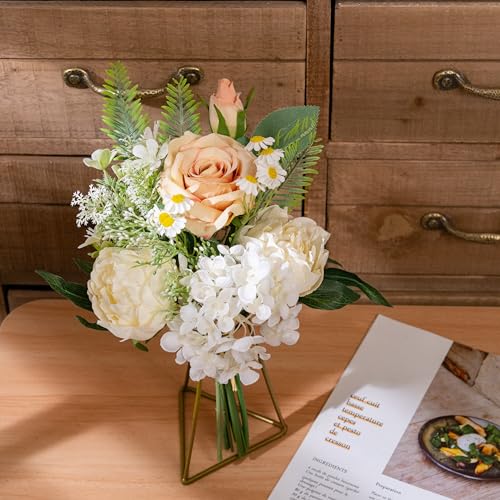 Fake Flowers Artificial Flowers Bouquet Champagne White Silk Flowers Bouquet Faux Flower Wedding Bouquets for Bride, Artificial Flowers for Decor Indoor Table Centerpieces Dresser  image 6
