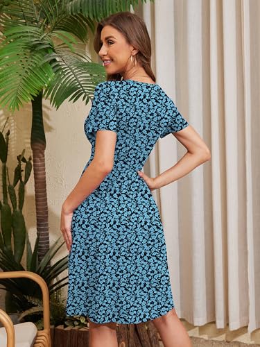 Image of Heymoments Womens Summer Short Sleeve Casual Dresses V-Neck Beach Dress with Pockets S-2XL
