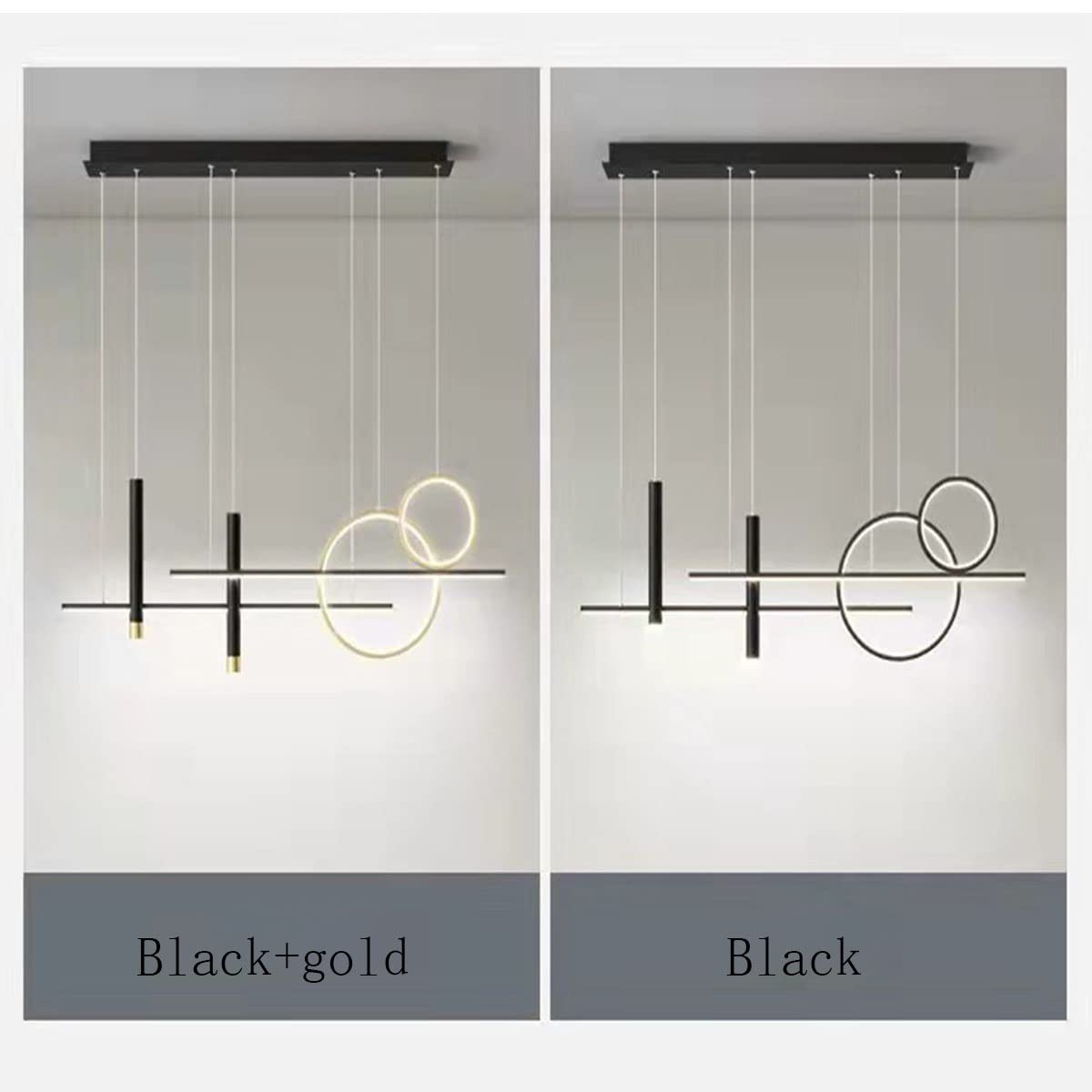 Nowoczesna Lampa Wisząca LED do Ściemniania ze Zdalnym Sterowaniem - Regulowana Wysokość Żyrandol do Jadalni Sypialnia Kuchnia Biuro (Czarnego)