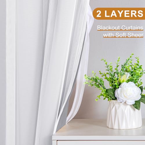Image of DWCN Grey Blackout Curtains with Sheer Overlay with Tiebacks 96 Inch Long | Floor to Ceiling Mix & Match Double Layer Window Panels for Bedroom Living Room Drape, Grommet Top, 52 inch Wx96 inch L, Set of 2
