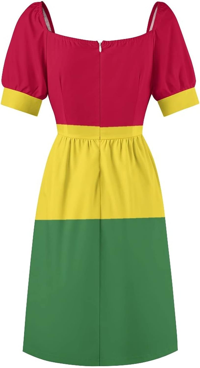 Fattyeery Elegant Casual Long Dress Bolivia Flag Girls Summer Sunshine Beach Skirts for Womens 3XL