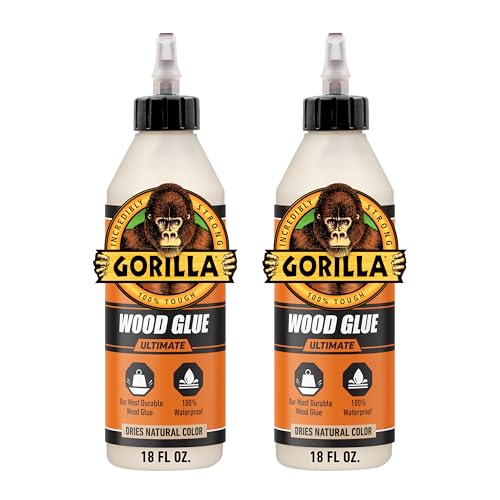 Image of Gorilla Ultimate Waterproof Wood Glue, Natural Wood Color, 18 Ounce (Pack of 2) - Waterproof for Indoor or Outdoor Projects and Repairs