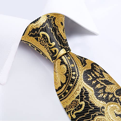 Image of DiBanGu Mens Paisley Tie Sets Silk Jacquard Woven Floral Necktie and Pocket Square Cufflinks Wedding Business Party