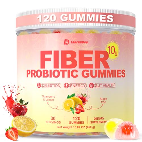 10g Fiber Gummies for Adults with Probiotics Sugar Free Fiber Supplement with Organic Super Greens & Digestive Enzymes Supports Gut Health Energy & Regularity Vegan 120 Count