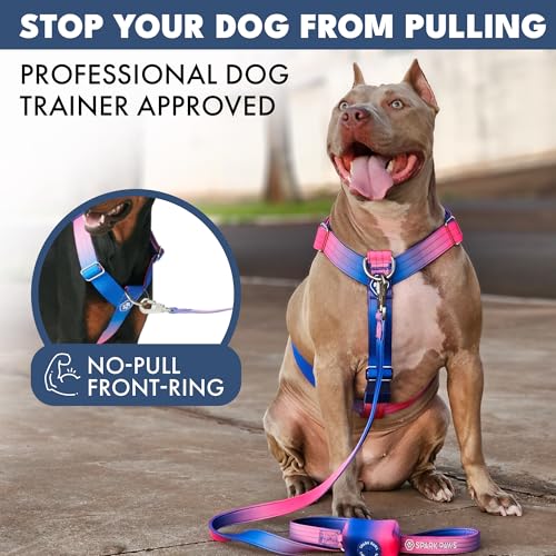 Image of Spark Paws No Pull Dog Harness with Handle for Large Dogs, Heavy Duty Dog Harness for Big Strong Breeds, Adjustable, Y Shaped Padded Halter Design with Front Clip - Snow Cone - L