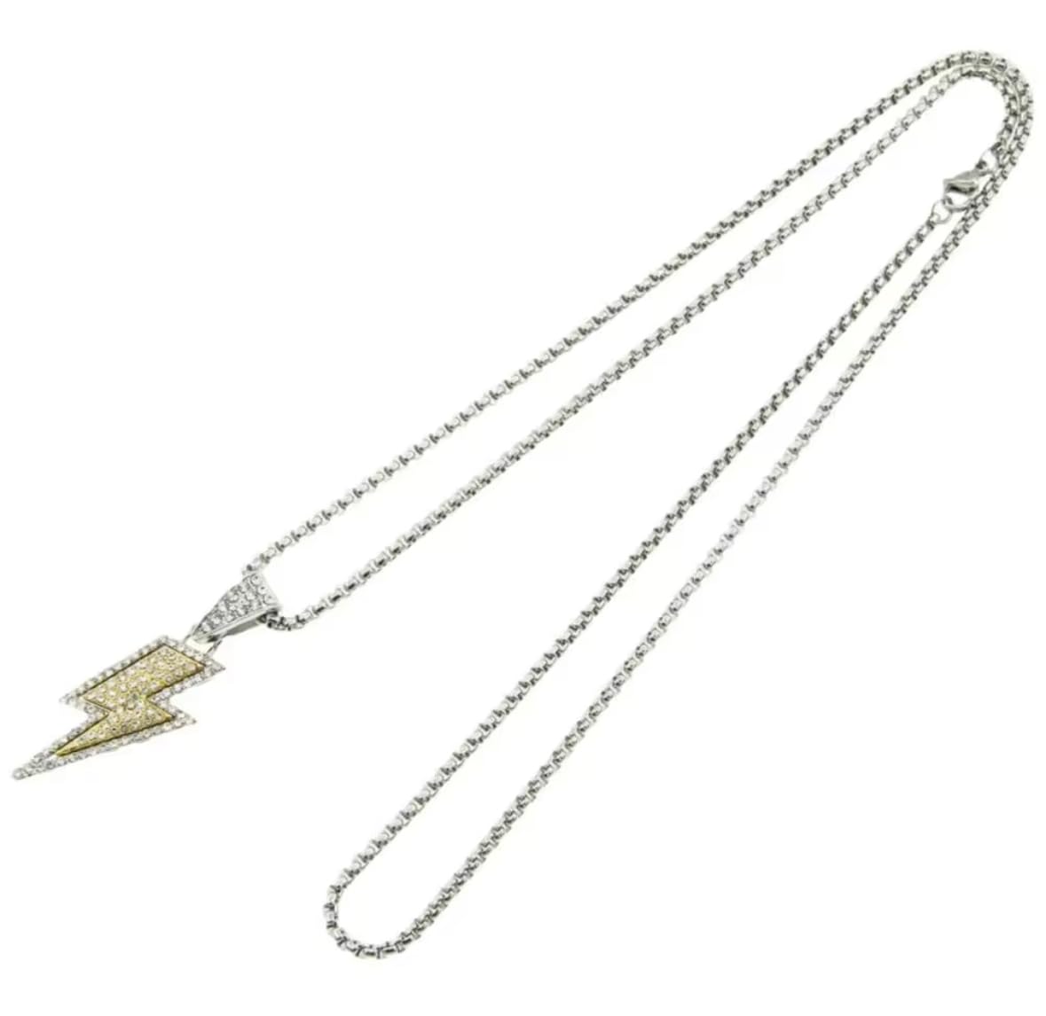 frolics india Trendy Lightning Bolt Pendant Necklace for Men & Boys | Stylish Hip Hop Chain with CZ Stones | Fashion Jewellery Gift for Men & Couples-picture-20