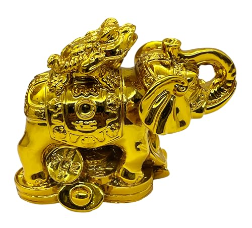 Image of Exclusive Fengshui Polyresin Elephant with Trunk Up with Ingots & Coins for Wealth, Good Luck & Fortune. (ES-3548)