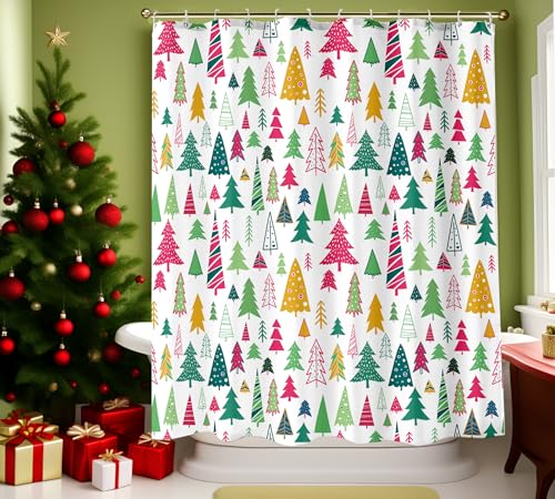AO BLARE Christmas Tree Shower Curtain Bright Colorful Xmas Tree