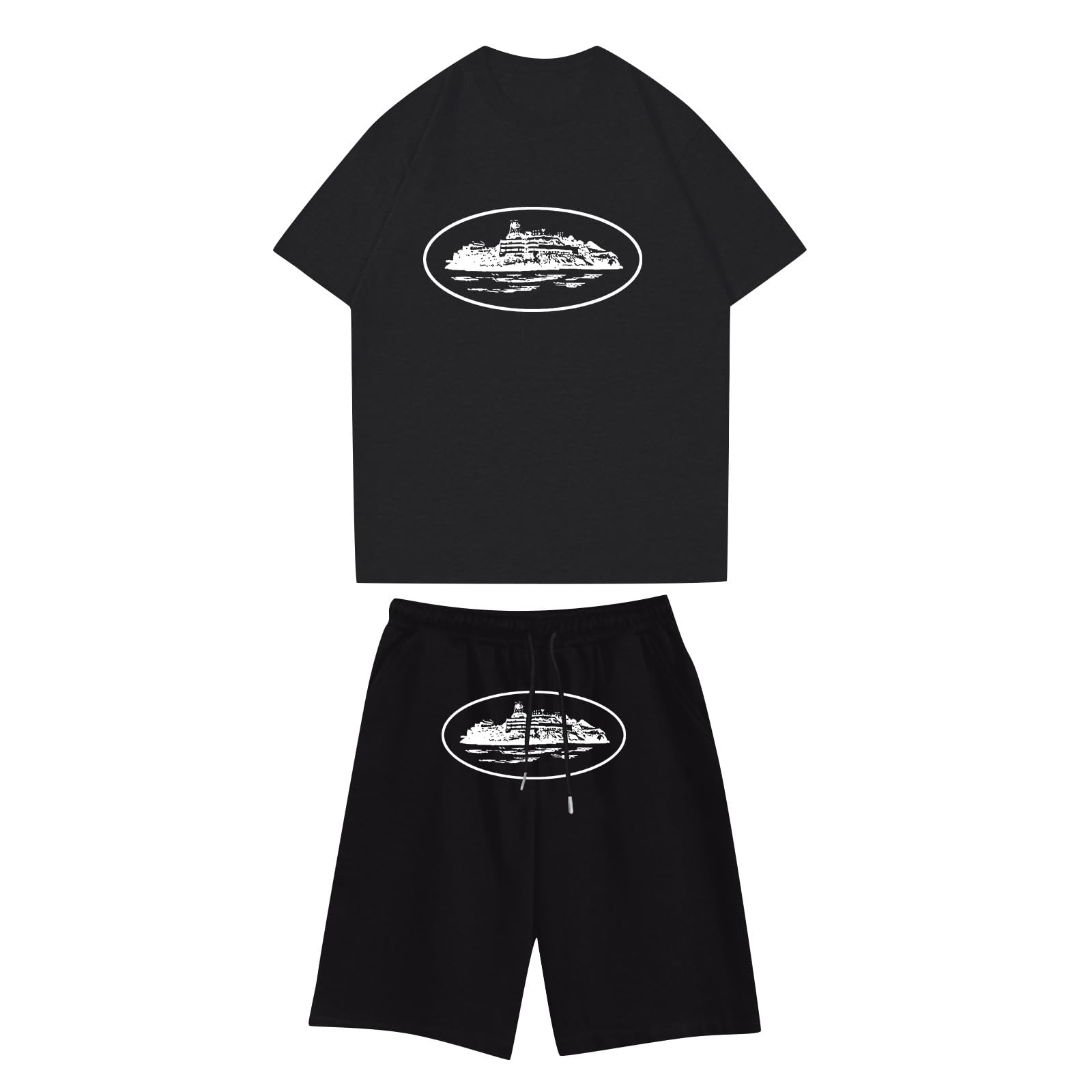 Generic Niño Chándales de Calicó Corta Verano Camiseta con Pantalón Corto con Logo Impreso Set Chándales Corteiz Chándal de Calicó London Verano