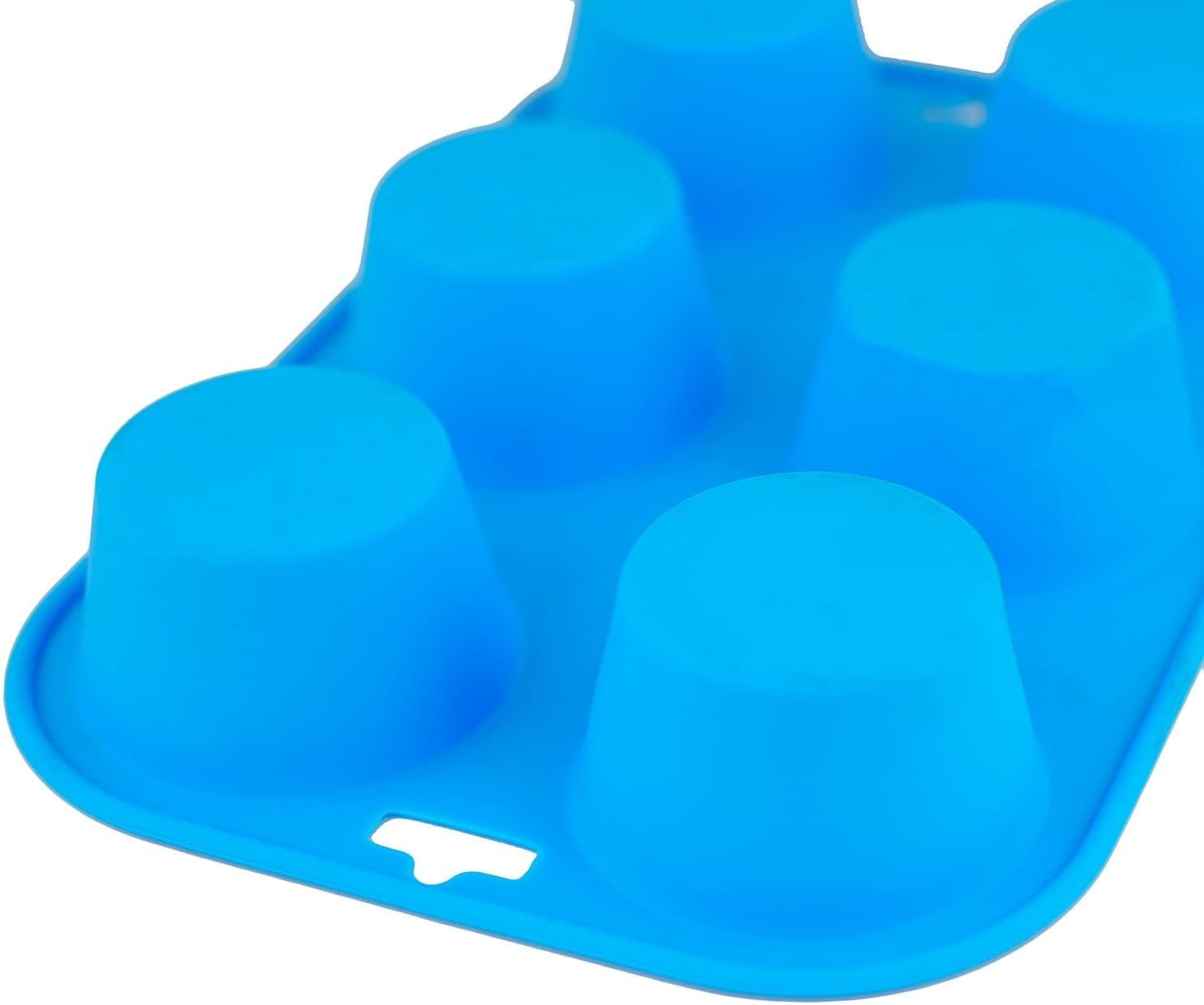 Selecto Bake 6 Cup Silicone Bun & Muffin Moulds - Non-Stick Cupcake & Yorkshire Pudding Tray - Pack of 2 (Blue, Pink) - Image 3