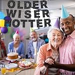 Black Glitter OLDER WISER HOTTER Banner Birthday Decorations, Pre-Strung Cardboard Letter Garland for Adult Birthday, Retirement Party Supplies, Funny 30th 40th 50th 60th 70th 80th Milestone Decor - Image 4