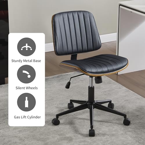 Image of Armless Rolling Office Desk Chair, Adjustable Height Computer Chair, Black