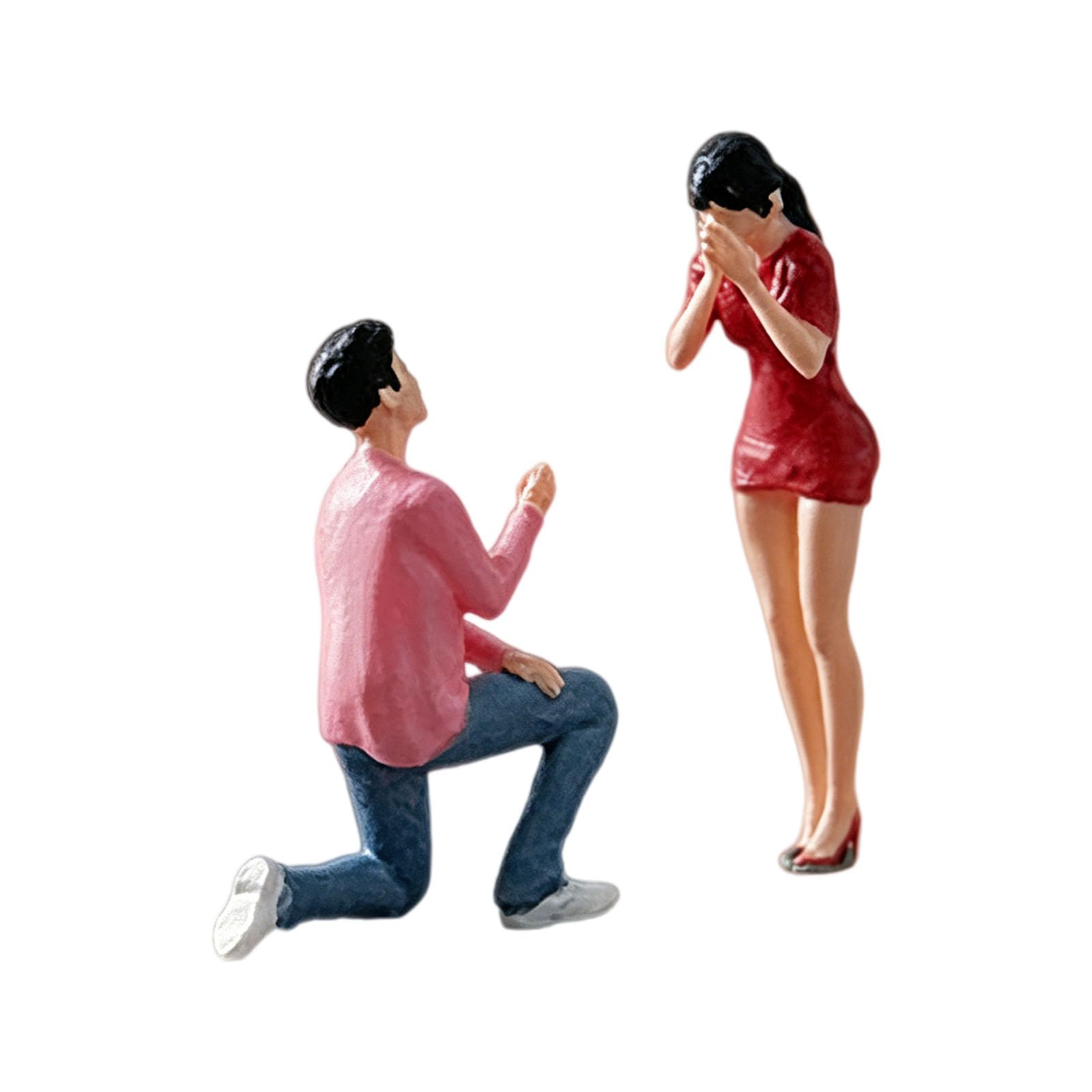 Tabletop Scene Figurine Pair, 1: 64 Proposal Couple Resin Decor for Display Shelves, Home Vignettes and Photo Setup Displays on Desks Miniature Proposal Couples Figures Dioramas Props Figurines Resin