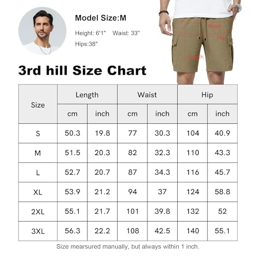 3Rd Hill Mens Casual Sweat Cargo Cotton Shorts Drawstring Elastic Waist Athletic Workout Gym Jogger Shorts With 5 Pockets Khaki thumb #5
