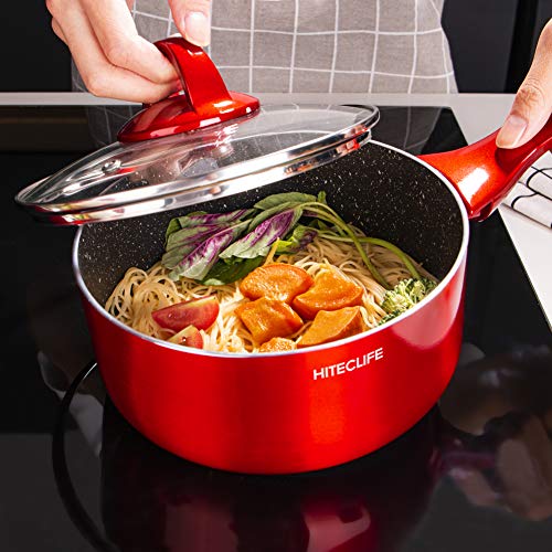 HITECLIFE Saucepan with Lid 2 Quart Nonstick Sauce Pan, Induction, 4 Layers Chemical-Free Soup Pot, Saucier Pot with Stay-Cool Handle, Cookware, Dishwasher Safe
