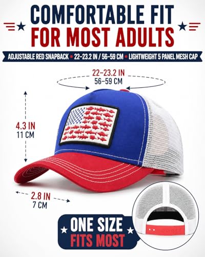 Image of American Fish Flag Trucker Hat, Snapback Mesh USA Flag Baseball Caps, Fishing Gifts for Men Women Fisherman