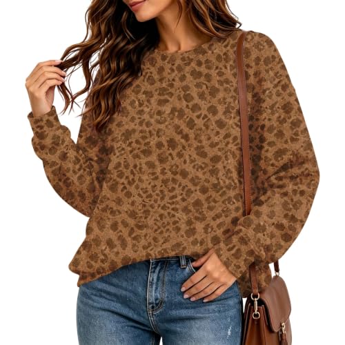 Crew Neck Sweatshirts Women Oversized Cheetah Print Pullover Sweatshirt - image 5