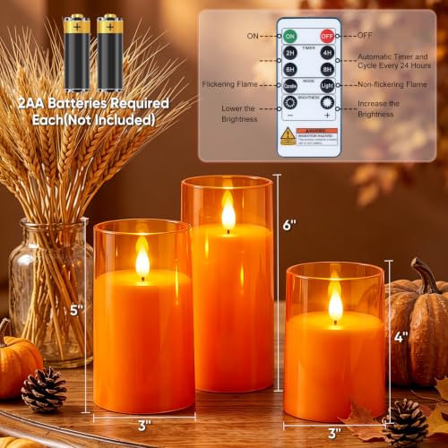 Image of Raycare Halloween Battery Operated Flameless Pillar Candles with Remote Timer, Orange
