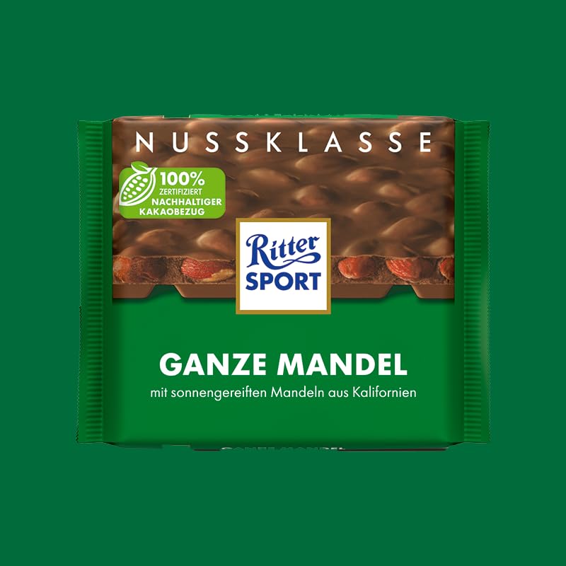 Ritter Sport Ganze Mandel, Vollmilchschokolade mit Honig-Mandel-Kern und Prise Meersalz, perfekt zum Naschen und Genießen, Geschenkidee, 11 x 100 g