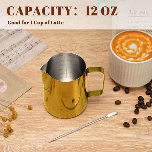 Image of Amrules Milk Frothing Pitcher 12oz Frother Cup Barista Tools, Gold