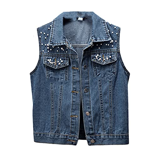 Gilet en jean noir sans manches à perles pour femme veste courte taille 5XL style coréen