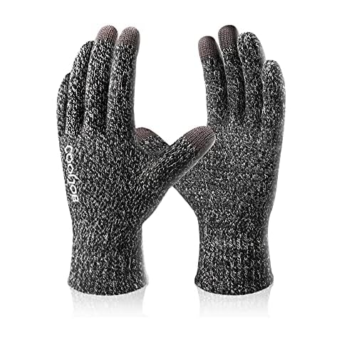 COOLJOB Winter Warm Gloves for Men and Women, Thermal Knitted Gloves with Touch Screen, Anti slip Silicone Dots, Running, Driving, Cycling, Hiking, Large Size Fits Most, Heather Grey, 1 Pair L Cover