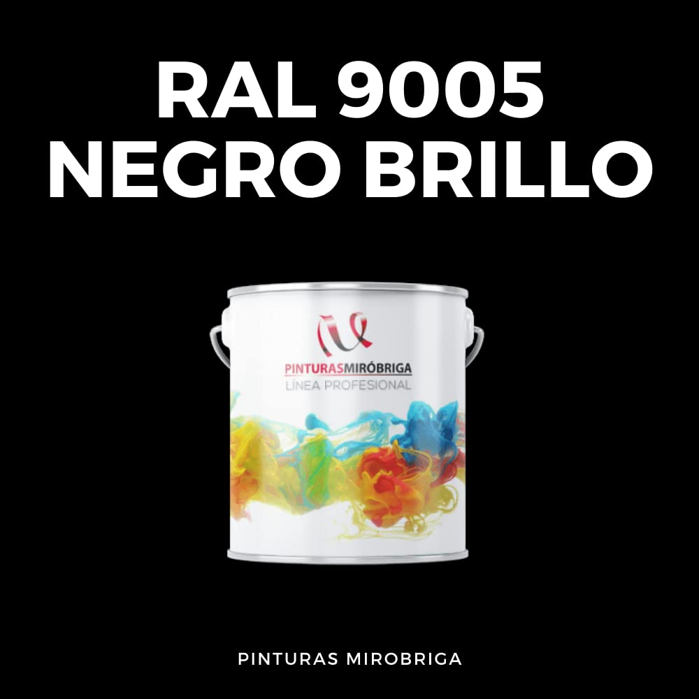 Pinturas Mirobriga Esmalte Antioxidante Color Negro Acabado Brillante Ral 9005, Secado Rapido, Directo sobre metal, proteccion de superficies de hierro y madera. Envase de 4Lt.