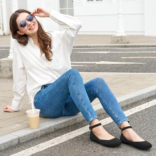 HARENCE Ballet Flats Shoes for Women: Comfortable Round Toe Ankle Strap Slip on Casual Dress Flat for Office Work Business2