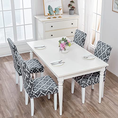 Image of House of Quirk Elastic Chair Cover Stretch Removable Washable Short Dining Chair Cover Protector Seat Slipcover (Pack of 1, Jaipur Grey)