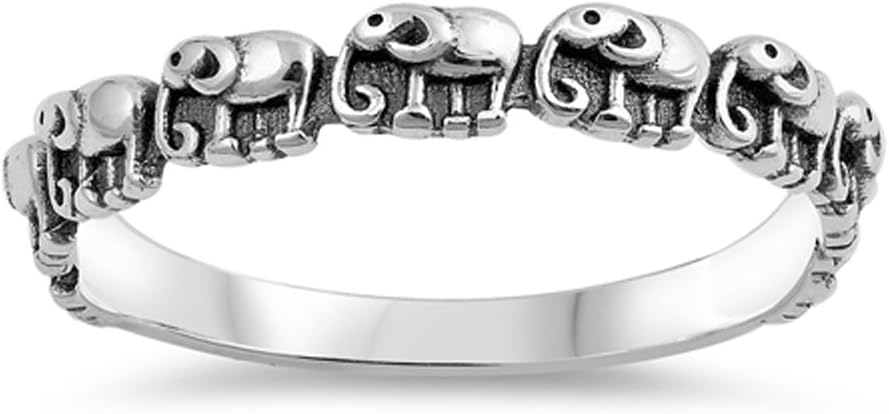 Elephant Animal Cute Thin Thumb Ring New .925 Sterling Silver Band Sizes 3-12