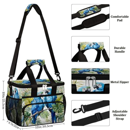 Palm Leaves Insulated Picnic Backpack Lunch Box for Women Men Picnic Basket Tote Lunch Bag Picnic Bag Portable Lunch Bags for Picnic, Beach, Work, Trip,Office, Camp Blue Parrot