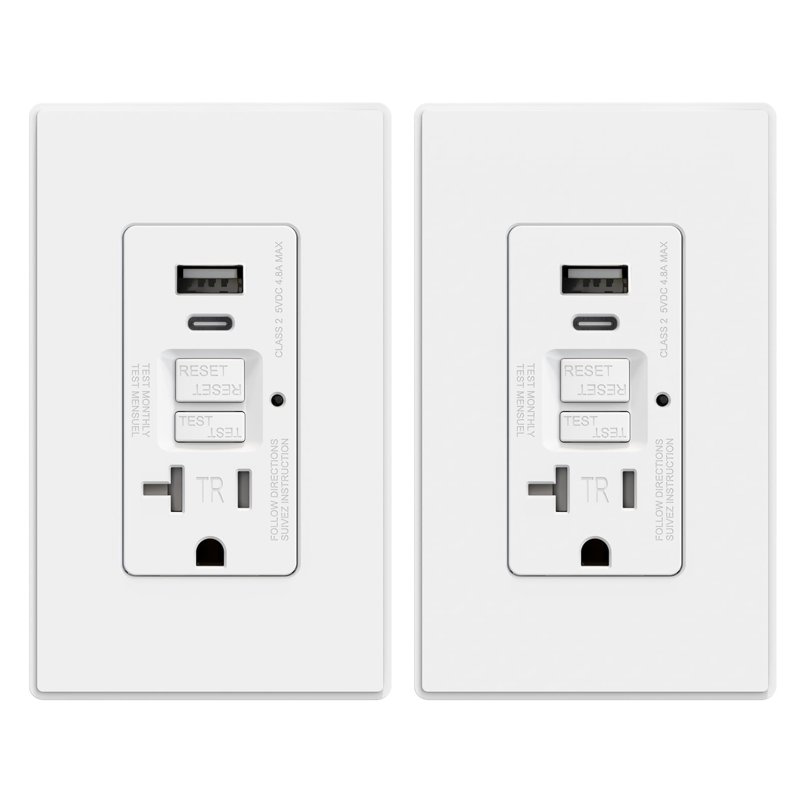 Photo 1 of ** SIMILAR*** AIDA GFCI Outlet with USB Ports (Type-A & C) | 20 Amp Tamper-Resistant USB Charging Outlet | 24W Max Output, Self-Test LED Indicator, UL Listed w/Screwless Wall Plate, Matte White (2 Pack)