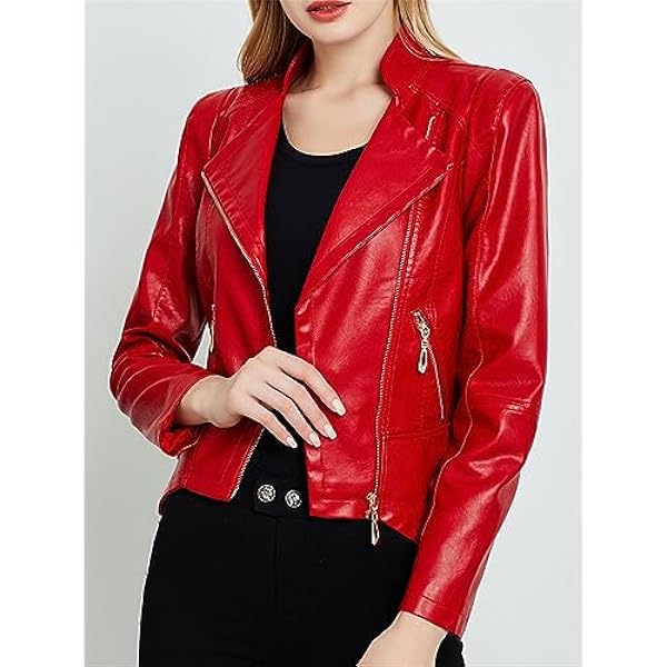 Adhdyuud Vrouwen Casual Faux Lederen Korte Jas Herfst Slanke Revers Rits Moto Biker Pu Jas Uitloper