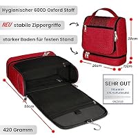 DELAWAY XXL Kulturbeutel zum Aufhängen [Design 2025] Große Kulturtasche für Damen, Herren mit Kofferhalterung und separatem Nassfach - Waschtasche für Männer & Frauen (Rot Neu) – Ansicht 3